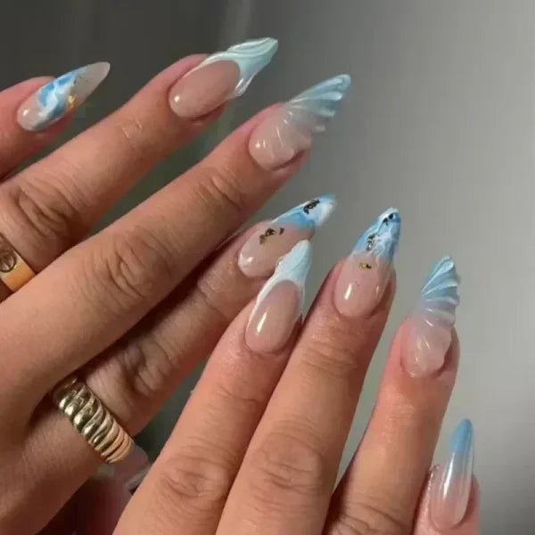 Y2K Stiletto Almond False Nails with Adhesive 24pcs - Himpall