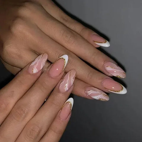 Y2K Stiletto Almond False Nails with Adhesive 24pcs - Himpall