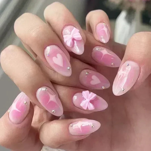 Y2K Stiletto Almond False Nails with Adhesive 24pcs - Himpall