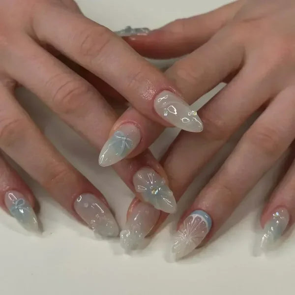Y2K Stiletto Almond False Nails with Adhesive 24pcs - Himpall