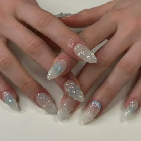 Y2K Stiletto Almond False Nails with Adhesive 24pcs - Himpall