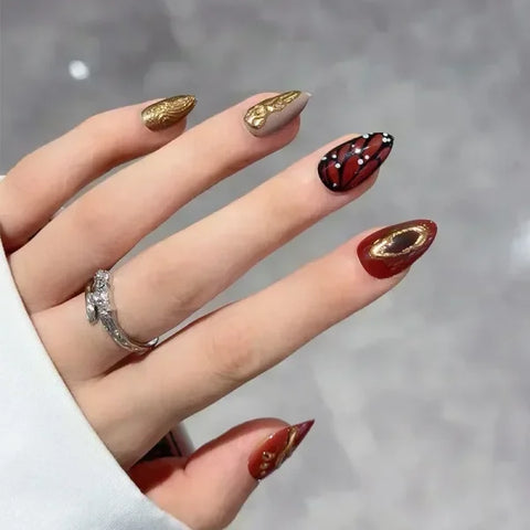 Y2K Stiletto Almond False Nails with Adhesive 24pcs - Himpall