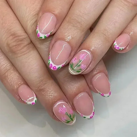 Y2K Stiletto Almond False Nails with Adhesive 24pcs - Himpall