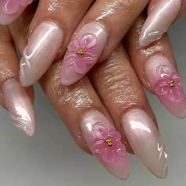Y2K Stiletto Almond False Nails with Adhesive 24pcs - Himpall