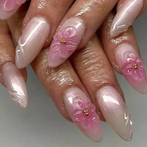 Y2K Stiletto Almond False Nails with Adhesive 24pcs - Himpall