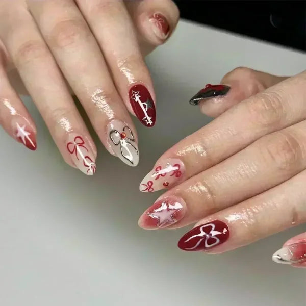Y2K Stiletto Almond False Nails with Adhesive 24pcs - Himpall