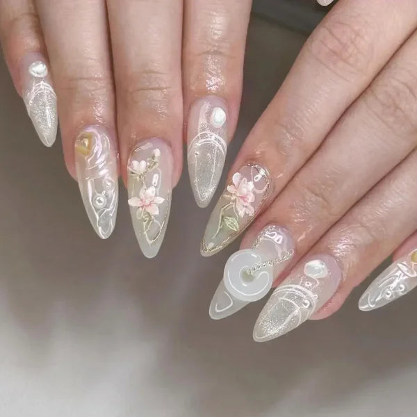 Y2K Stiletto Almond False Nails with Adhesive 24pcs - Himpall