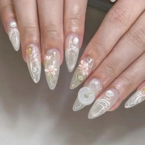 Y2K Stiletto Almond False Nails with Adhesive 24pcs - Himpall