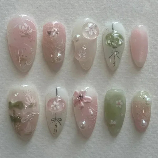 Y2K Stiletto Almond False Nails with Adhesive 24pcs - Himpall