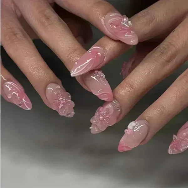 Y2K Stiletto Almond False Nails with Adhesive 24pcs - Himpall