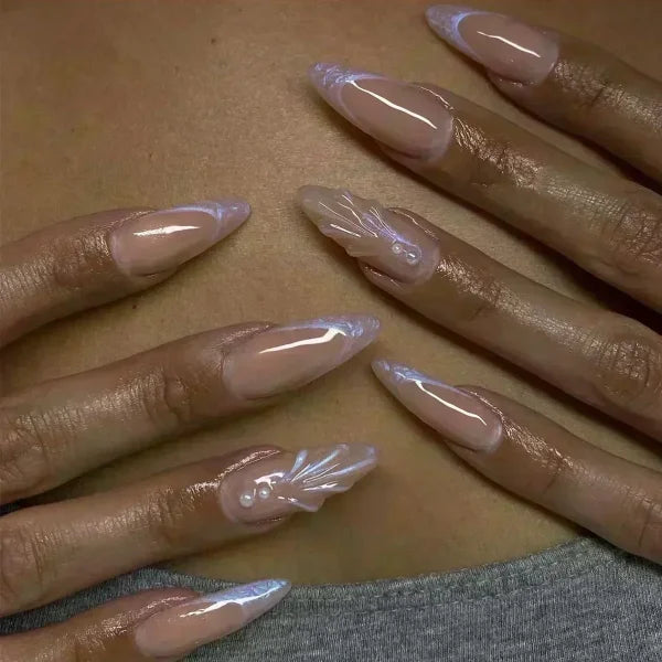 Y2K Stiletto Almond False Nails with Adhesive 24pcs - Himpall