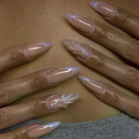Y2K Stiletto Almond False Nails with Adhesive 24pcs - Himpall