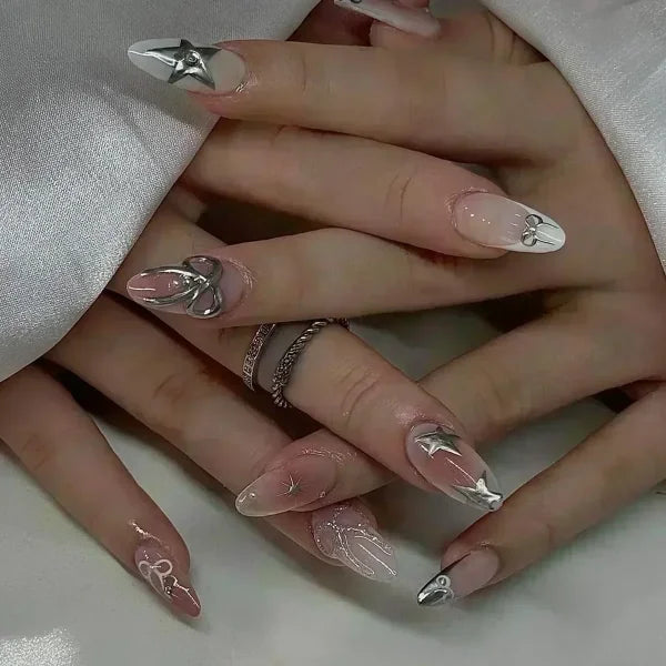 Y2K Stiletto Almond False Nails with Adhesive 24pcs - Himpall