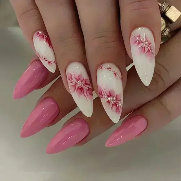 Y2K Stiletto Almond False Nails with Adhesive 24pcs - Himpall