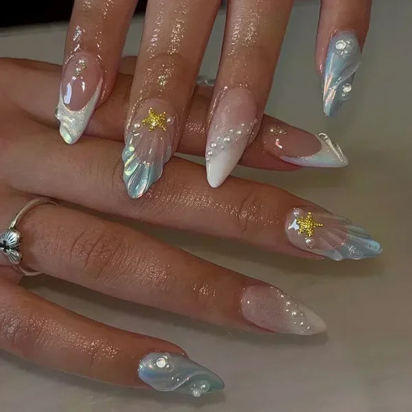 Y2K Stiletto Almond False Nails with Adhesive 24pcs - Himpall