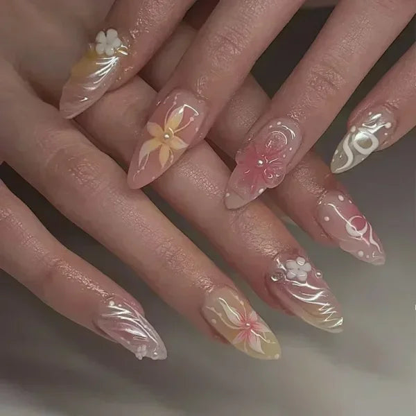 Y2K Stiletto Almond False Nails with Adhesive 24pcs - Himpall