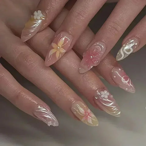 Y2K Stiletto Almond False Nails with Adhesive 24pcs - Himpall