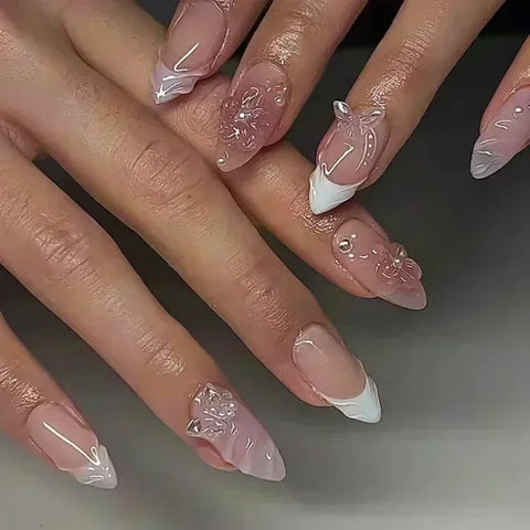 Y2K Stiletto Almond False Nails with Adhesive 24pcs - Himpall