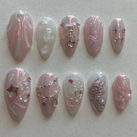 Y2K Stiletto Almond False Nails with Adhesive 24pcs - Himpall