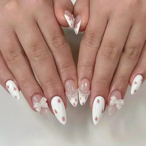 Y2K Stiletto Almond False Nails with Adhesive 24pcs - Himpall