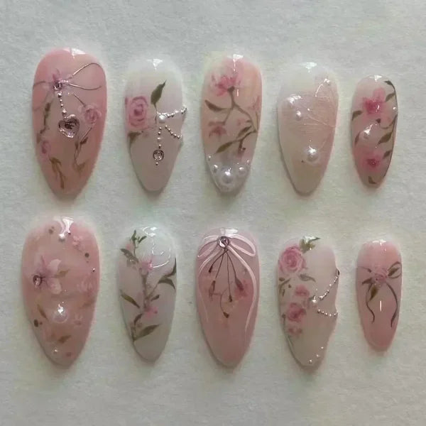 Y2K Stiletto Almond False Nails with Adhesive 24pcs - Himpall