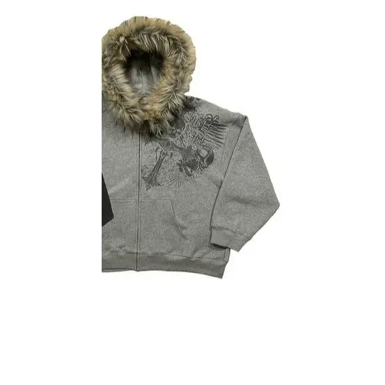 Men’s Y2K Vintage Skull Zip Hoodie – Winter Streetwear Loose Fur Collar Warm Cardigan - 1 / S
