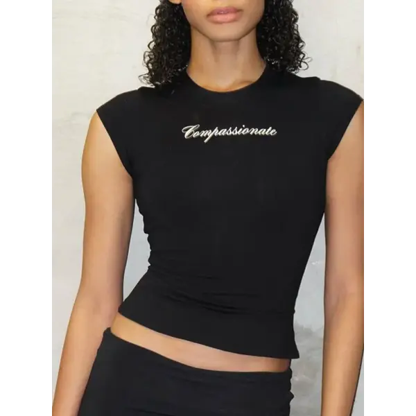 Y2k Streetwear Crop Tops Letter Print Black Tees Short Sleeve Graphics T Shirt Womens 2023
