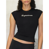 Y2k Streetwear Crop Tops Letter Print Black Tees Short Sleeve Graphics T Shirt Womens 2023