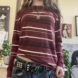 Y2k teen striped slight stretch fabric junior t-shirt - C / M