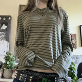 Y2k teen striped slight stretch fabric junior t-shirt