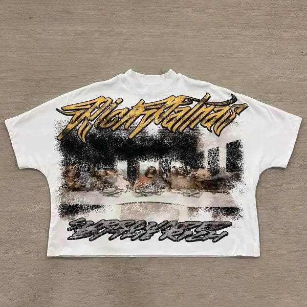 Y2K Vintage Clothing Retro Classic Graphic Printed Loose Short Sleeve Harajuku Gothic Casual Oversized Cotton T Shirt