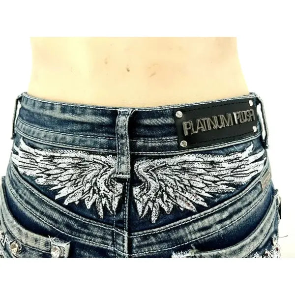Y2K Wing Rivet Denim Shorts Low Waist Gothic Sexy Mini Skirt