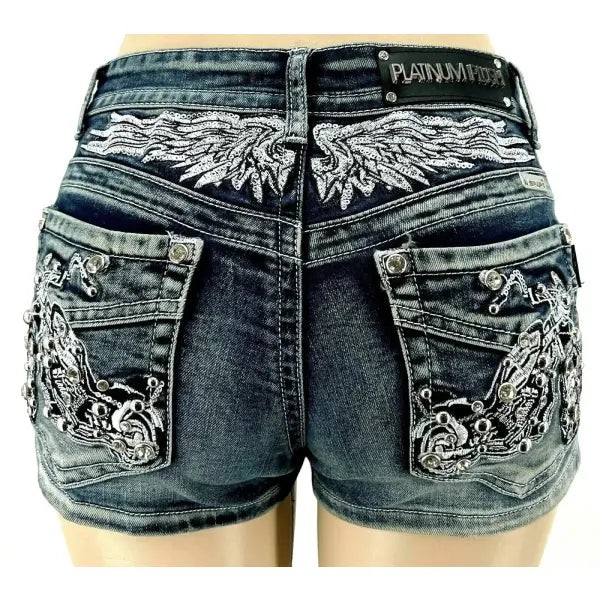 Y2K Wing Rivet Denim Shorts Low Waist Gothic Sexy Mini Skirt - 2 / S
