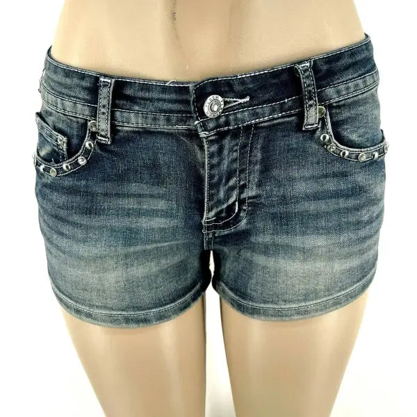 Y2K Wing Rivet Denim Shorts Low Waist Gothic Sexy Mini Skirt