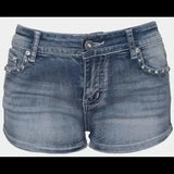 Y2K Wing Rivet Denim Shorts Low Waist Gothic Sexy Mini Skirt