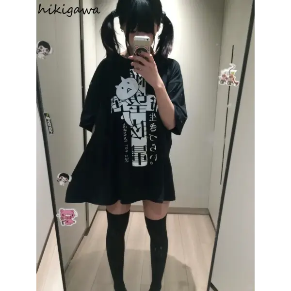 Y2K Women Clothing Cotton Cartoon Print Oversized T Shirt