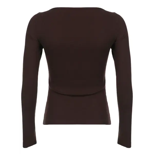Y2k Women Long Sleeve Knitted Tops O Neck Regular Fit Tee