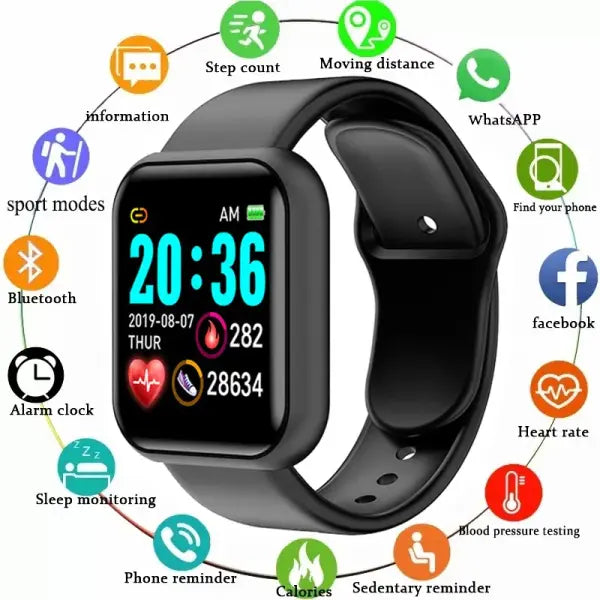 Y68 Smart Watch Men Women Heart Rate Oxygen Blood Pressure Monitoring Multi-Function Sleep Monitoring Smartwatch