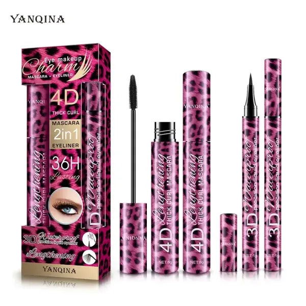 YANQINA Liquid Eyeliner Pencil 4D Waterproof Mascara Set Cosmetics Eye Liner Thick Curling Mascara Eyebrow Pencil Eyes