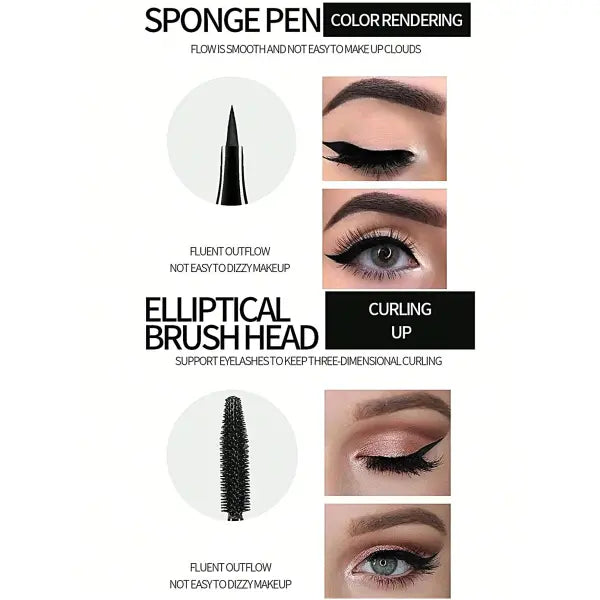 YANQINA Liquid Eyeliner Pencil 4D Waterproof Mascara Set Cosmetics Eye Liner Thick Curling Mascara Eyebrow Pencil Eyes