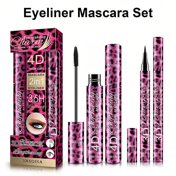 YANQINA Liquid Eyeliner Pencil 4D Waterproof Mascara Set Cosmetics Eye Liner Thick Curling Mascara Eyebrow Pencil Eyes