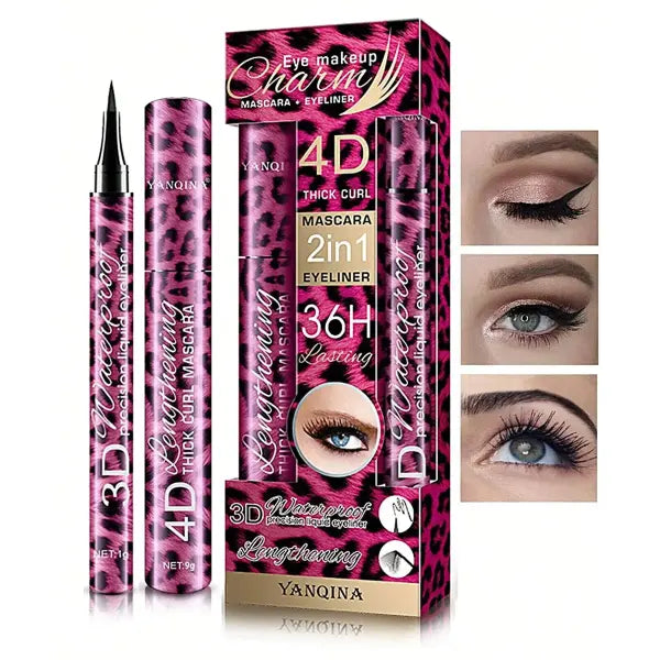 YANQINA Liquid Eyeliner Pencil 4D Waterproof Mascara Set Cosmetics Eye Liner Thick Curling Mascara Eyebrow Pencil Eyes