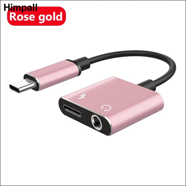 YCDC 2-in-1 USB-C to 3.5mm Headphone Splitter Adapter for Android - 2 in 1 Rose Gold / United States