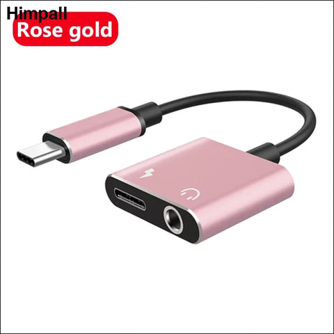 YCDC 2-in-1 USB-C to 3.5mm Headphone Splitter Adapter for Android - 2 in 1 Rose Gold / United States