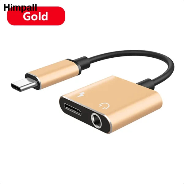 YCDC 2-in-1 USB-C to 3.5mm Headphone Splitter Adapter for Android - 2 in 1 Gold / United States