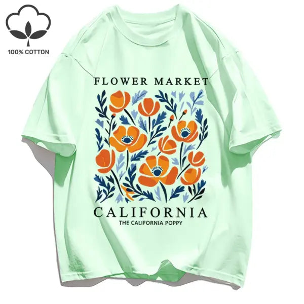 Yellow flowers market cotton t-shirt with a loose fit - Water Green / XXXL / CHINA