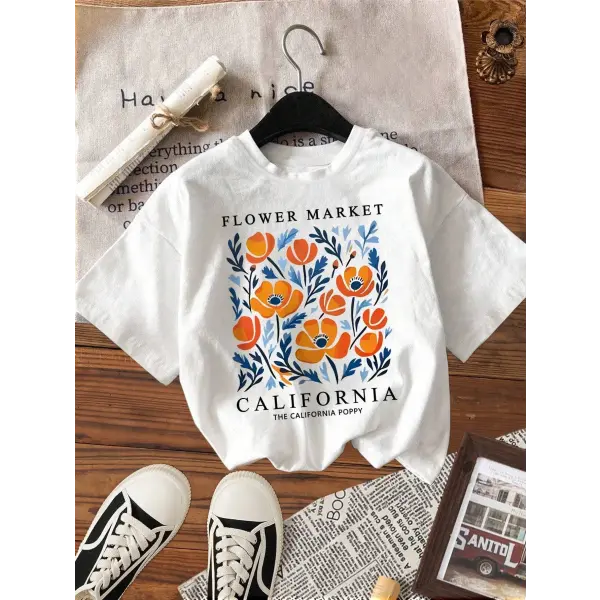 Yellow flowers market cotton t-shirt with a loose fit - White / XXXL / CHINA