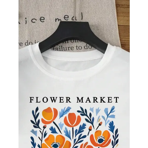 Yellow flowers market cotton t-shirt with a loose fit