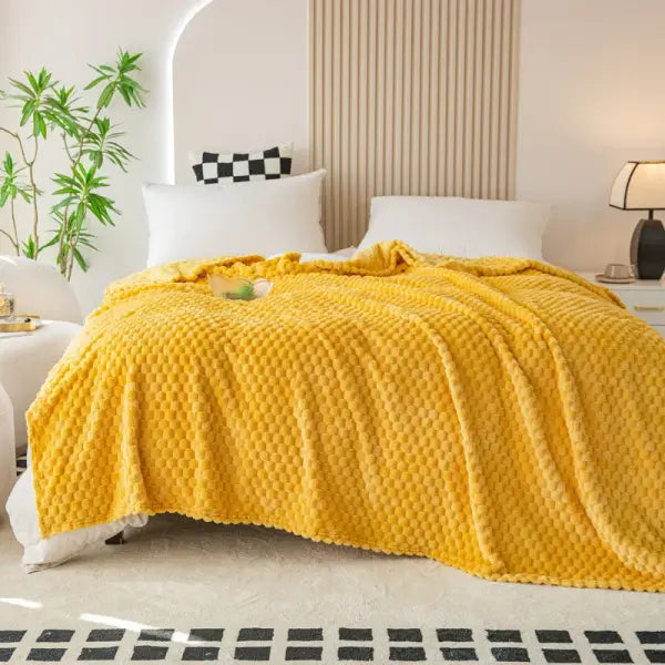 Yellow Plaid Solid Blanket Soft Warm Fluffy Throw Blanket Sofa Cover Milk Velvet Bedspread Bed for Adults Kids Pet Home
