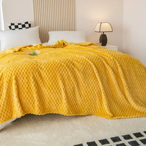 Yellow Plaid Solid Blanket Soft Warm Fluffy Throw Blanket Sofa Cover Milk Velvet Bedspread Bed for Adults Kids Pet Home